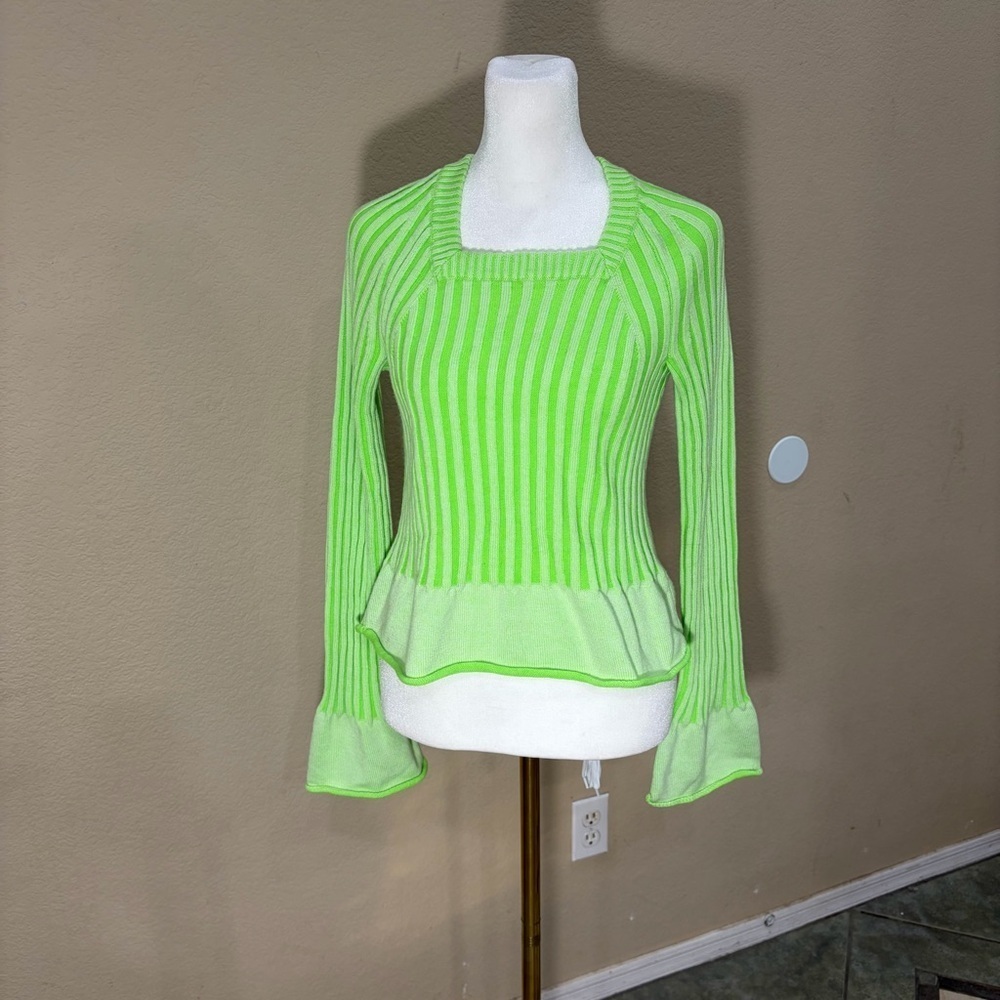 Rodebjer Eshe Rib Knitted Sweater In Techno Green Sz S Funky Retro Party EUC - Picture 2 of 9